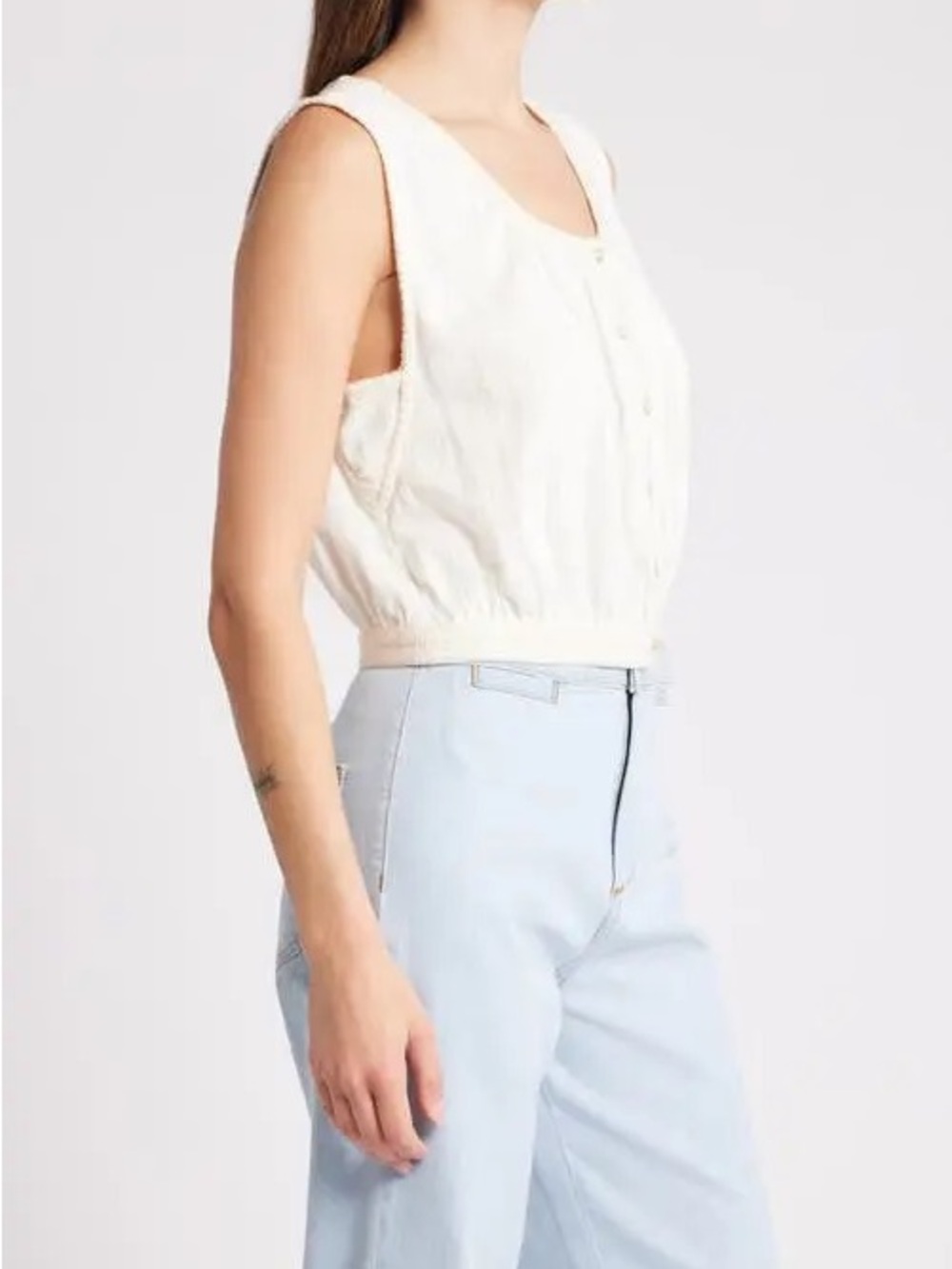 Faherty Isla Embroidered Organic Cotton Sleeveless Button-Up Tank Size S - Picture 10 of 11
